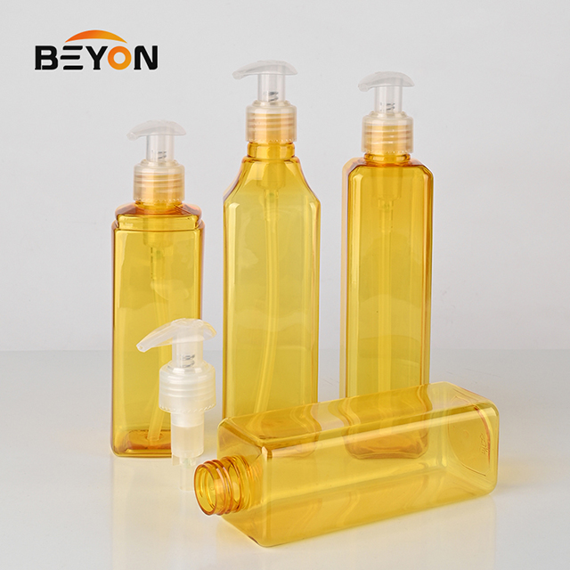 Manufacturer customized 250ml pet square Body Lotion Shampoo Plastic packaging pump bottle